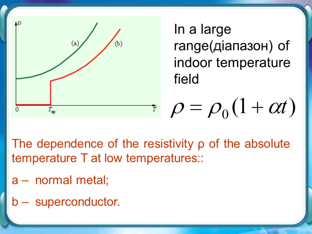 In a large range(діапазон) of indoor temperature field The dependence of the resistivity ρ